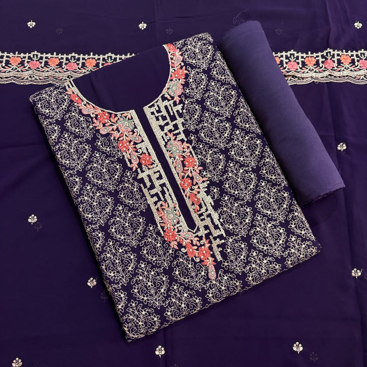 Beautiful Georgette Thread Work Unstitched Suit Set - 0010419 - B
