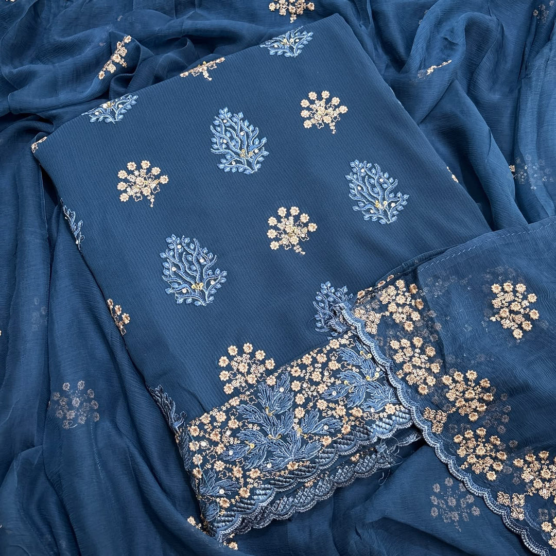Beautiful Georgette Thread Work Unstitched Suit Set - 001633 - 1