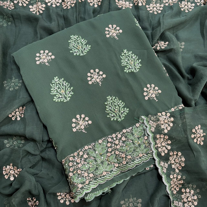 Beautiful Georgette Thread Work Unstitched Suit Set - 001633 -2