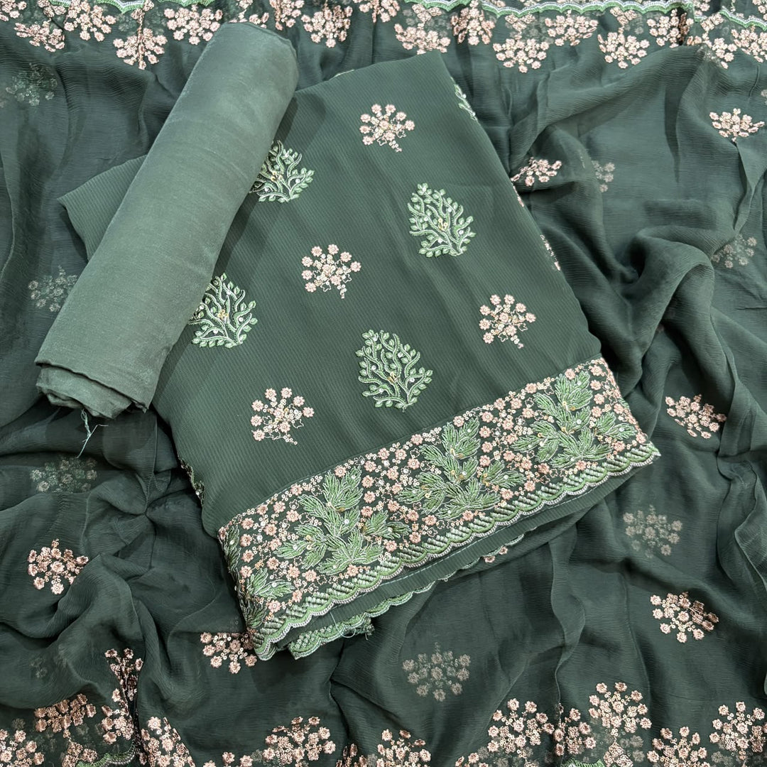 Beautiful Georgette Thread Work Unstitched Suit Set - 001633 -2