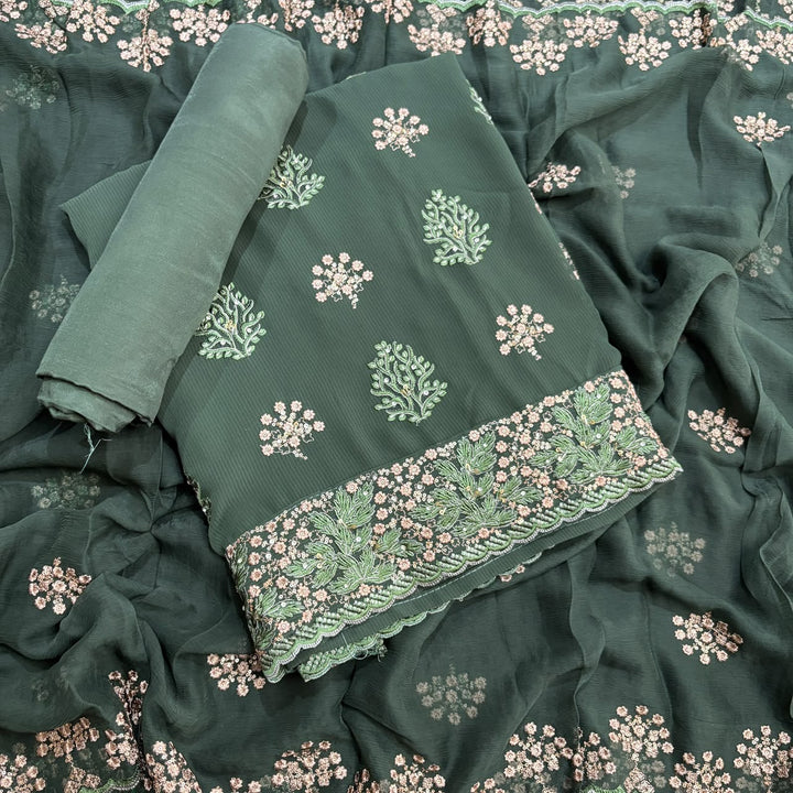 Beautiful Georgette Thread Work Unstitched Suit Set - 001633 -2