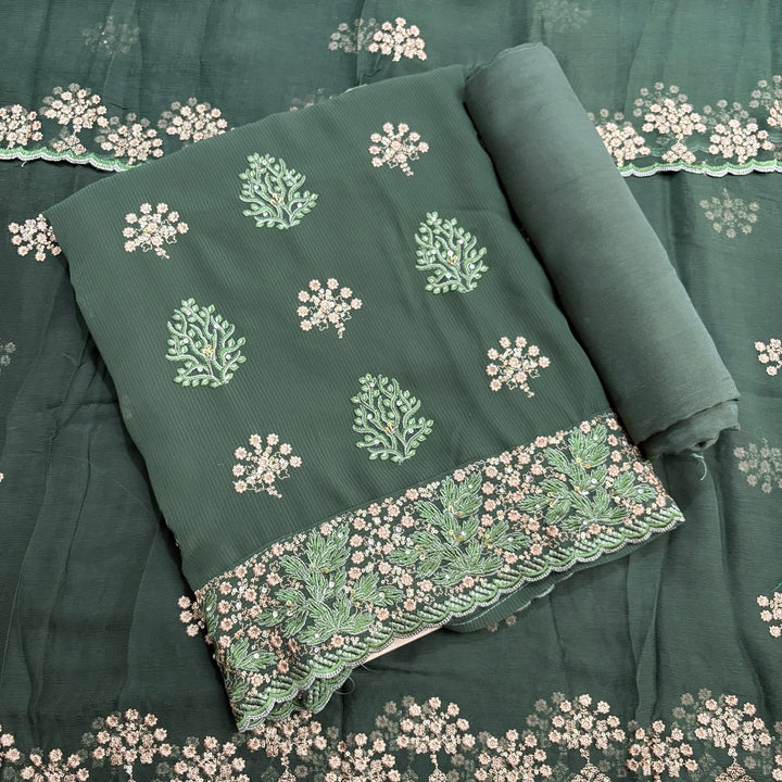 Beautiful Georgette Thread Work Unstitched Suit Set - 001633 -2
