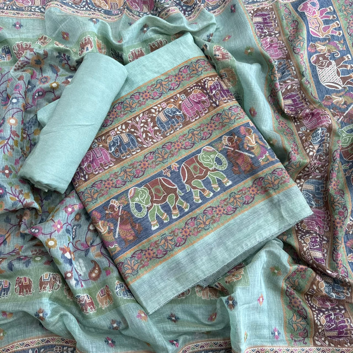 Elegant Chanderi Jamdani Weave Unstitched Suit Set - AHS20658 - E