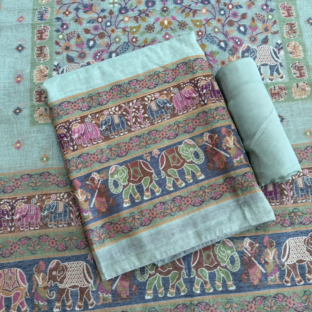 Elegant Chanderi Jamdani Weave Unstitched Suit Set - AHS20658 - E