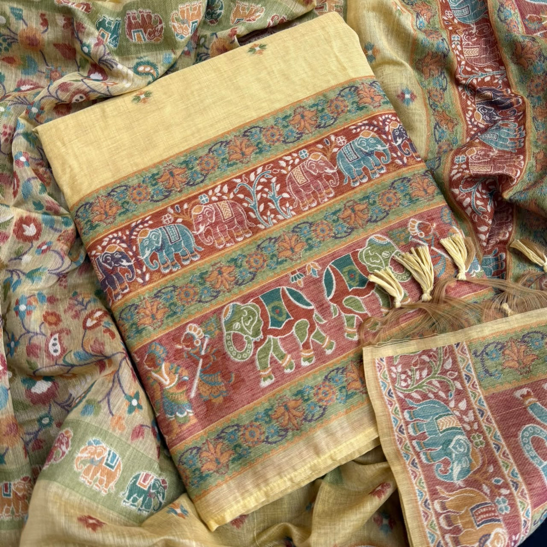 Elegant Chanderi Jamdani Weave Unstitched Suit Set - AHS20658 - D