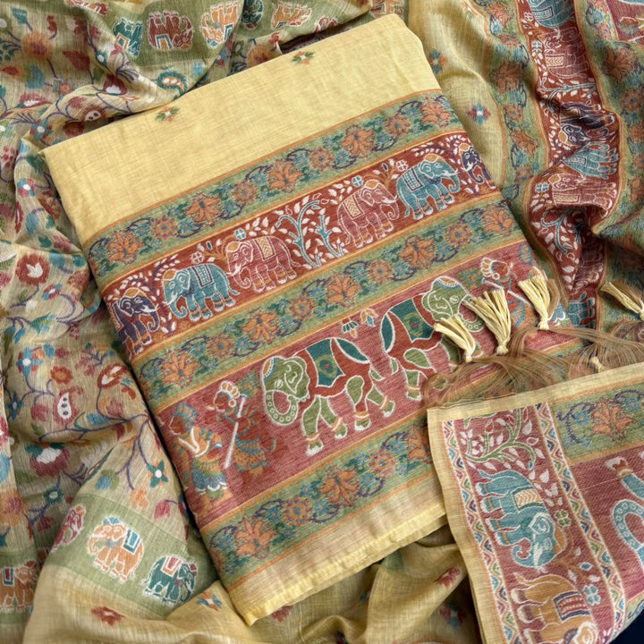 Elegant Chanderi Jamdani Weave Unstitched Suit Set - AHS20658 - D