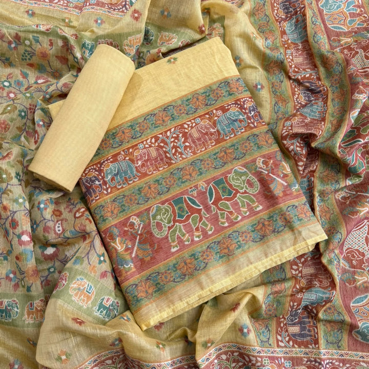 Elegant Chanderi Jamdani Weave Unstitched Suit Set - AHS20658 - D