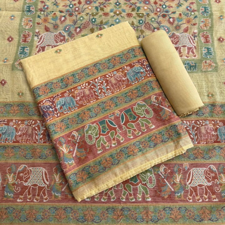 Elegant Chanderi Jamdani Weave Unstitched Suit Set - AHS20658 - D
