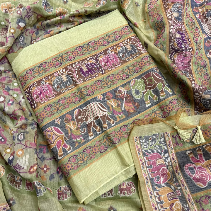 Elegant Chanderi Jamdani Weave Unstitched Suit Set - AHS20658 - C