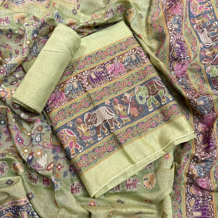 Elegant Chanderi Jamdani Weave Unstitched Suit Set - AHS20658 - C
