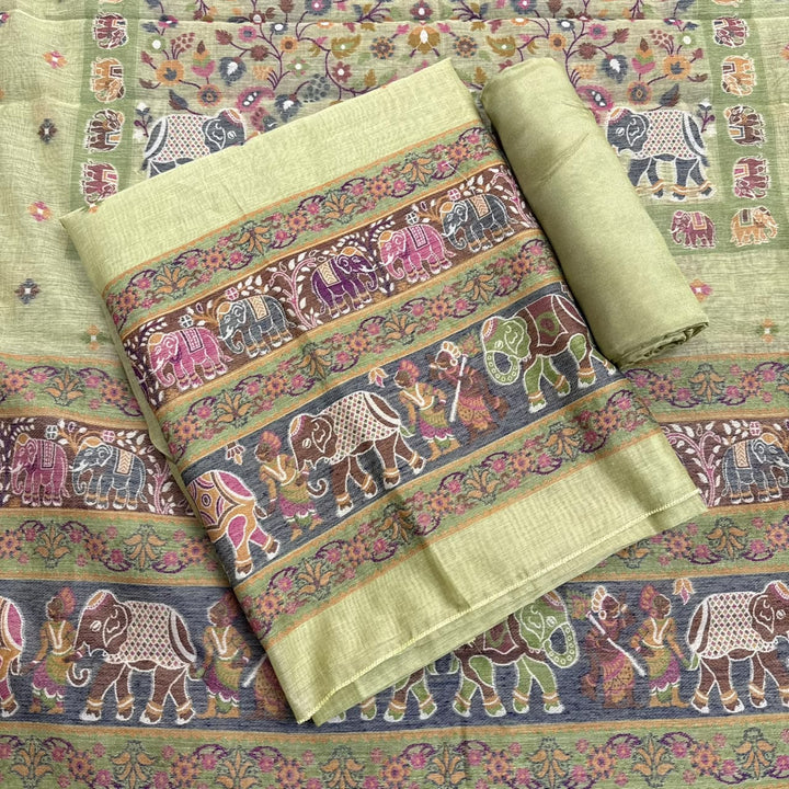 Elegant Chanderi Jamdani Weave Unstitched Suit Set - AHS20658 - C