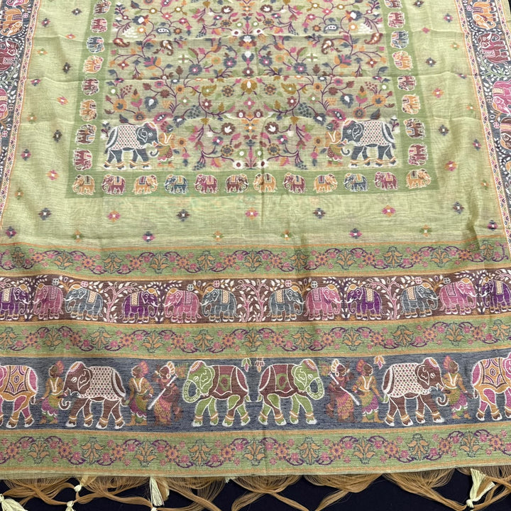 Elegant Chanderi Jamdani Weave Unstitched Suit Set - AHS20658 - C