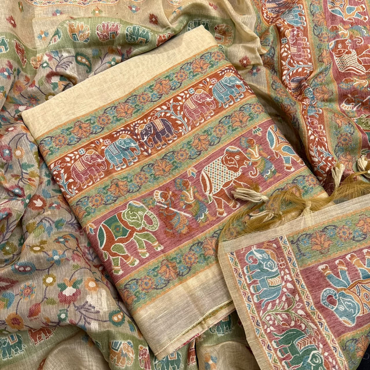 Elegant Chanderi Jamdani Weave Unstitched Suit Set - AHS20658 - B