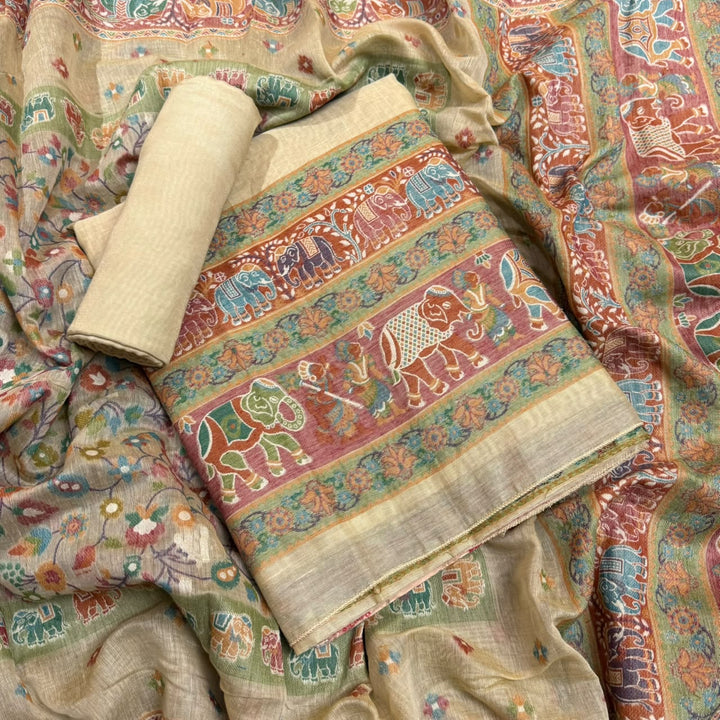 Elegant Chanderi Jamdani Weave Unstitched Suit Set - AHS20658 - B
