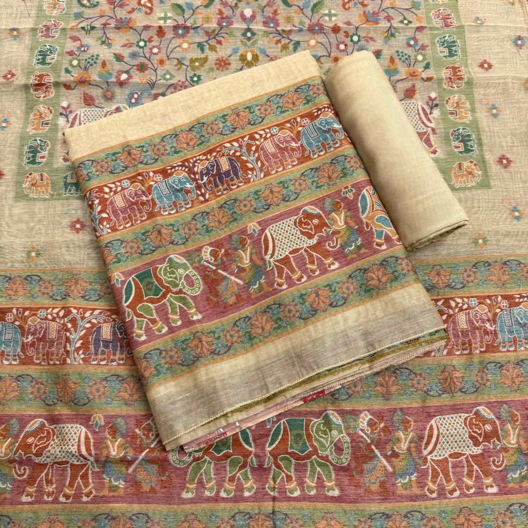 Elegant Chanderi Jamdani Weave Unstitched Suit Set - AHS20658 - B