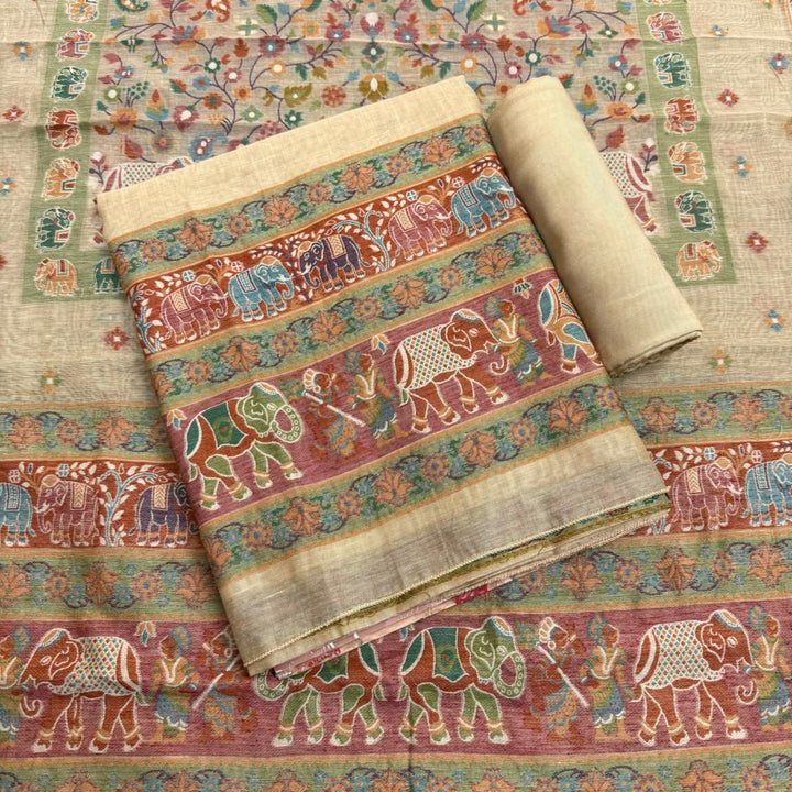 Elegant Chanderi Jamdani Weave Unstitched Suit Set - AHS20658 - B