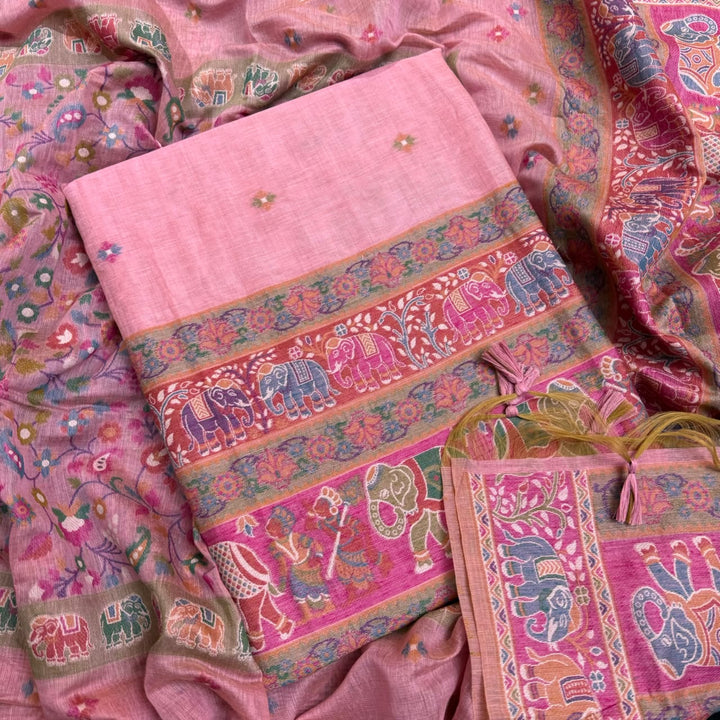 Elegant Chanderi Jamdani Weave Unstitched Suit Set - AHS20658 - A
