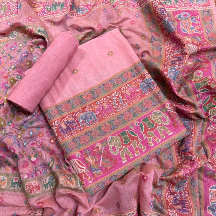 Elegant Chanderi Jamdani Weave Unstitched Suit Set - AHS20658 - A