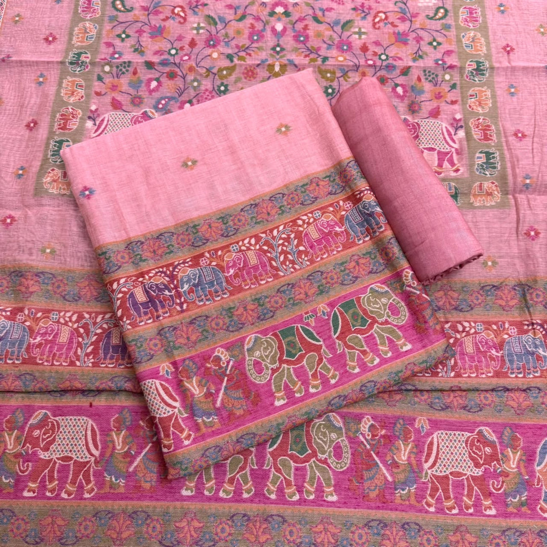 Elegant Chanderi Jamdani Weave Unstitched Suit Set - AHS20658 - A