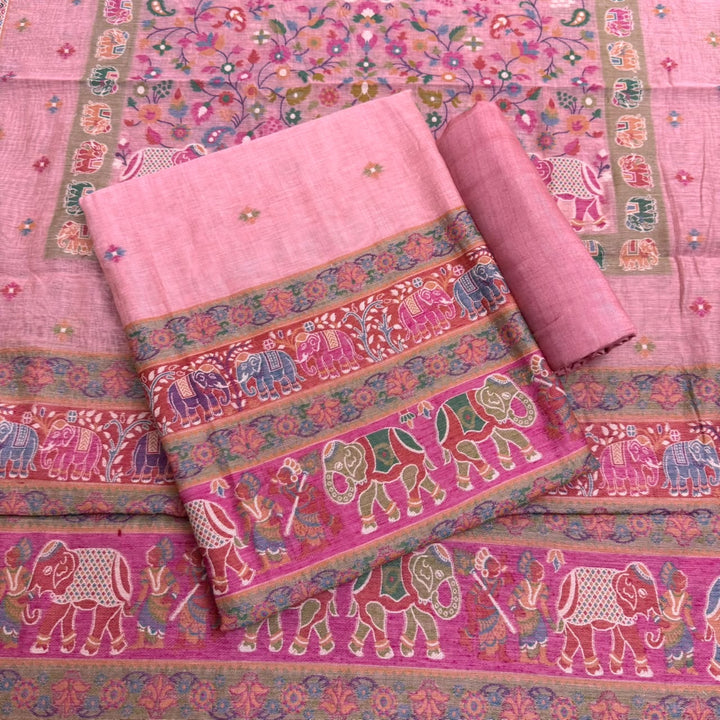Elegant Chanderi Jamdani Weave Unstitched Suit Set - AHS20658 - A