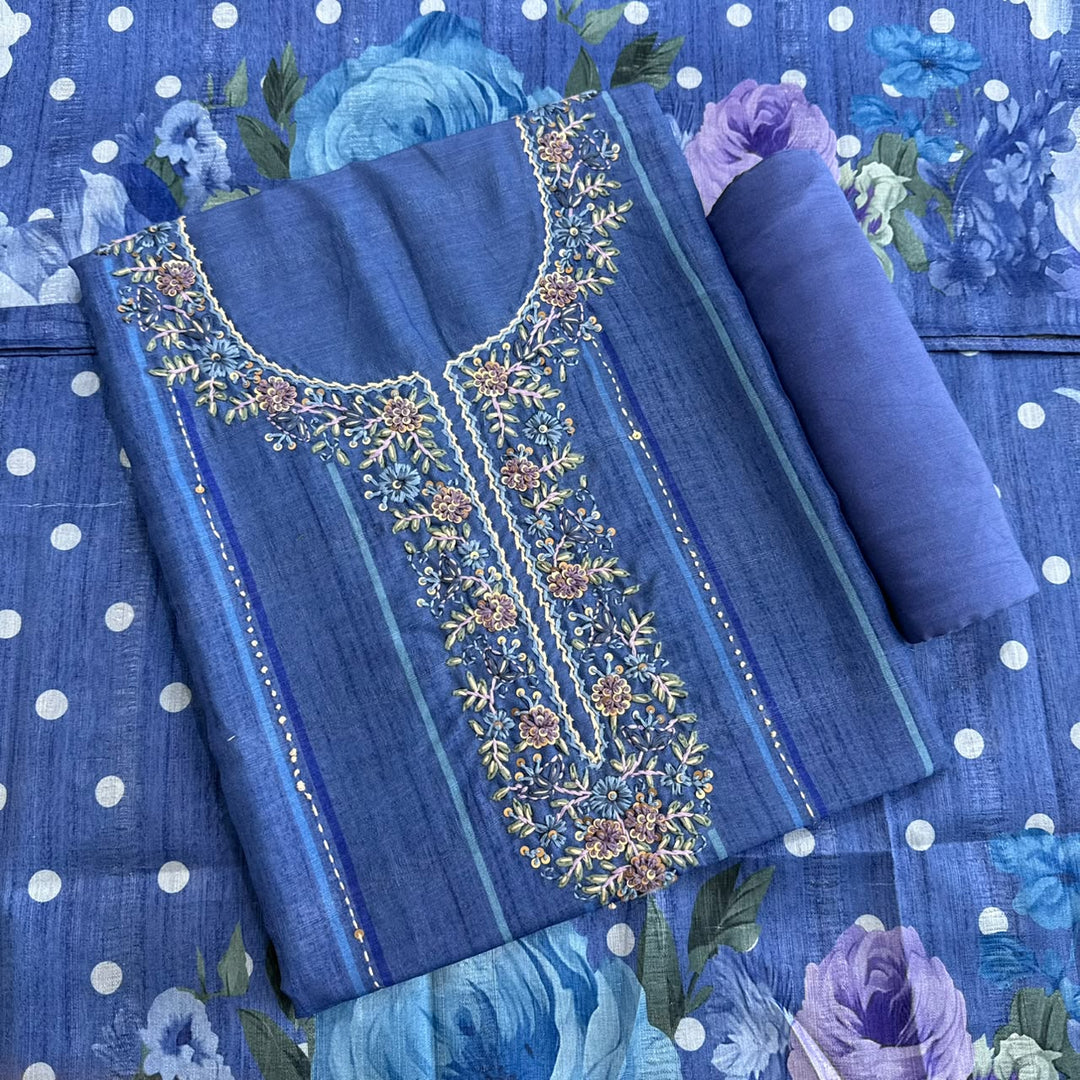 Premium Teeji Silk Thread Work Unstitched Suit Set - SU2396 - 2