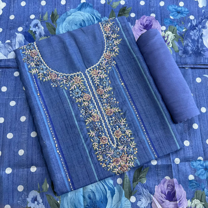 Premium Teeji Silk Thread Work Unstitched Suit Set - SU2396 - 2