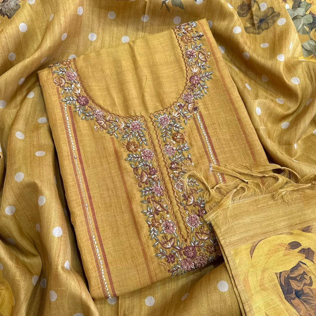 Premium Teeji Silk Thread Work Unstitched Suit Set - SU2396 - 3
