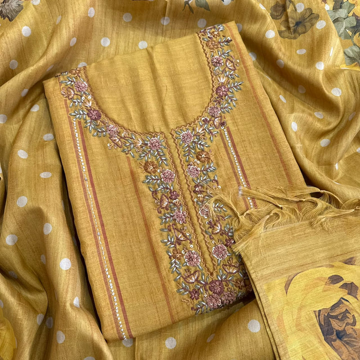 Premium Teeji Silk Thread Work Unstitched Suit Set - SU2396 - 3