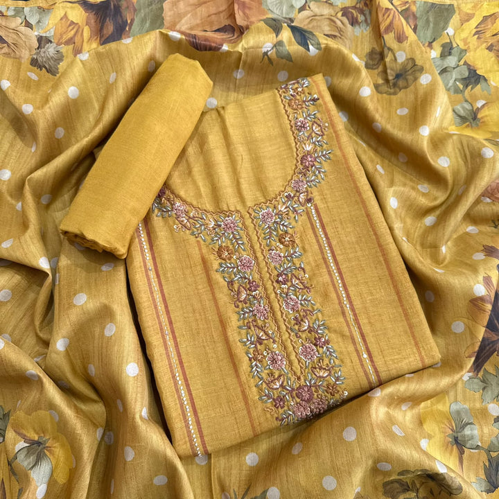 Premium Teeji Silk Thread Work Unstitched Suit Set - SU2396 - 3