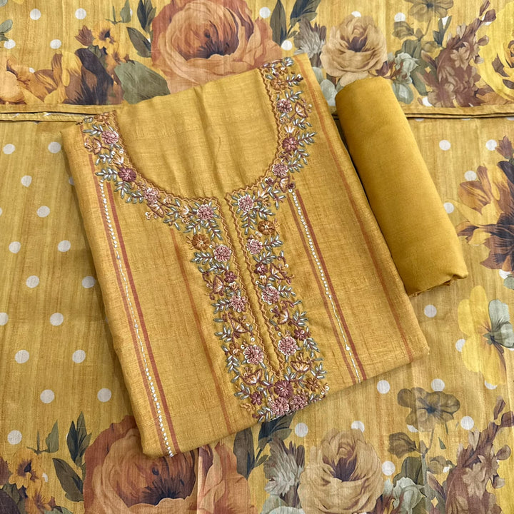 Premium Teeji Silk Thread Work Unstitched Suit Set - SU2396 - 3