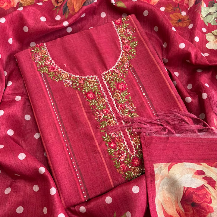 Premium Teeji Silk Thread Work Unstitched Suit Set - SU2396 - 1
