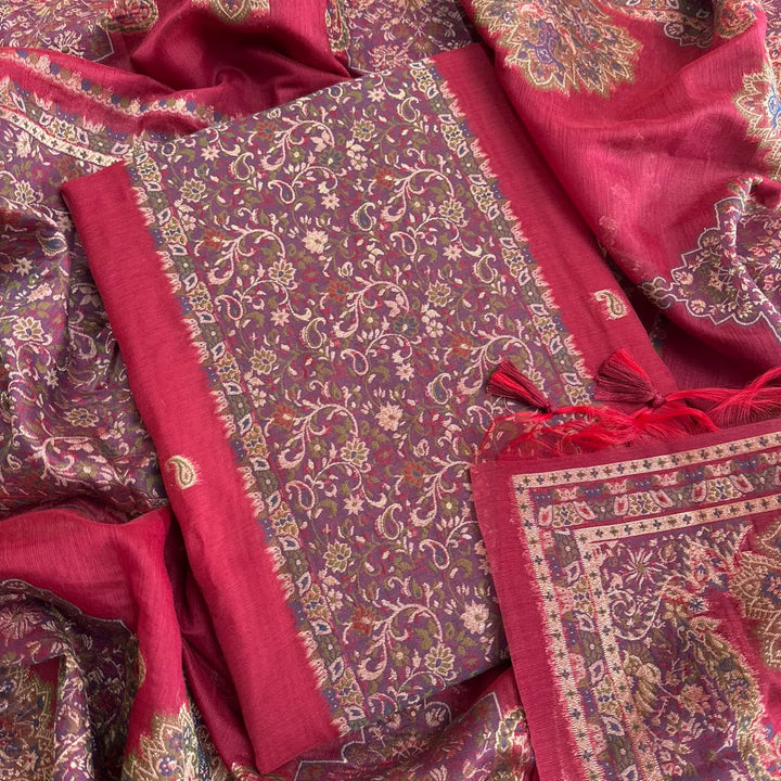 Elegant Cotton Linen Jamdani Weave Unstitched Suit Set - AHS20661-2