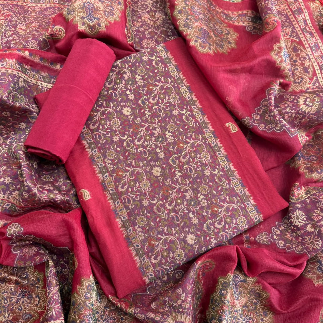 Elegant Cotton Linen Jamdani Weave Unstitched Suit Set - AHS20661-2