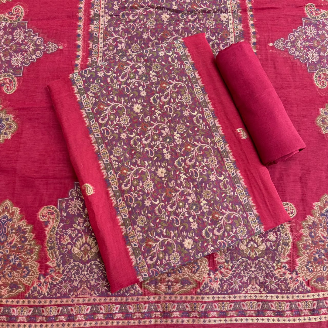 Elegant Cotton Linen Jamdani Weave Unstitched Suit Set - AHS20661-2