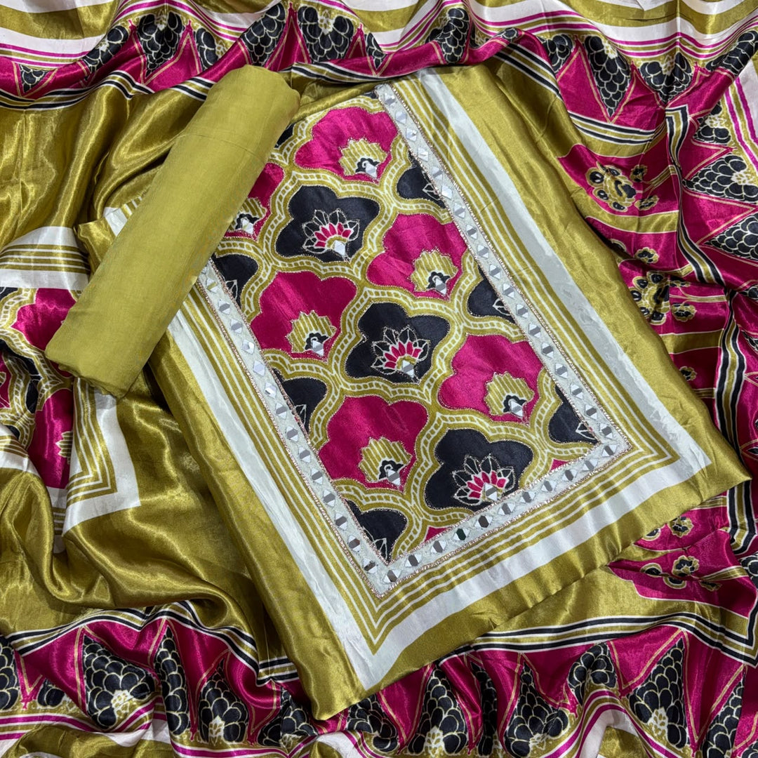 Premium Satin Crepe Unstitched Suit Set-KF5515