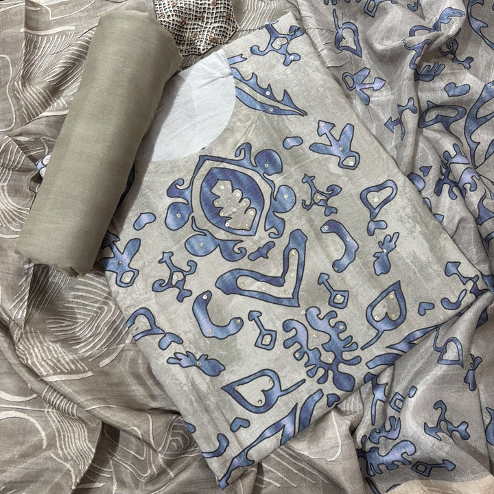 Premium Muslin Printed Sequin Work Unstitched Suit Set-KF2810