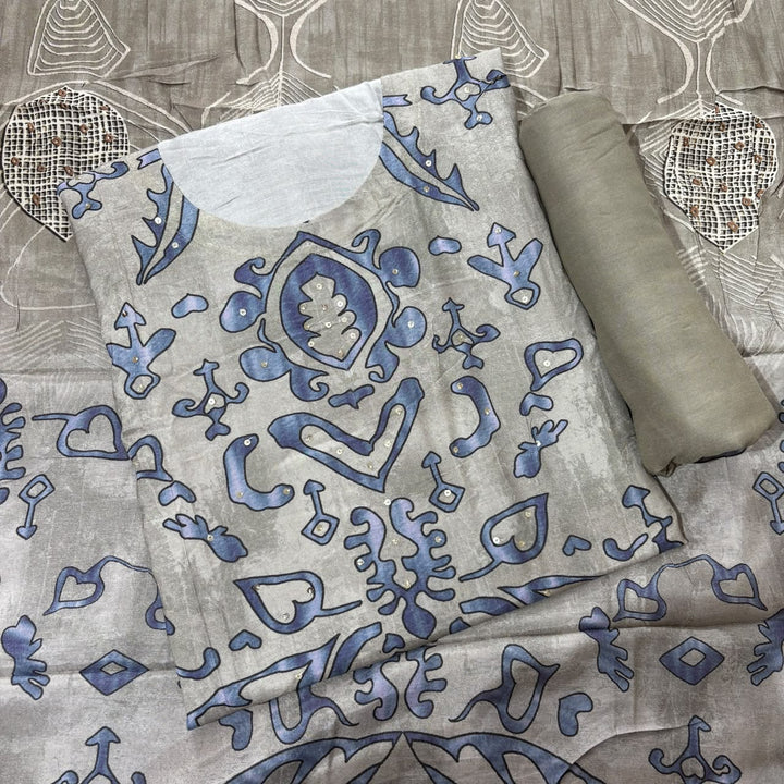 Premium Muslin Printed Sequin Work Unstitched Suit Set-KF2810