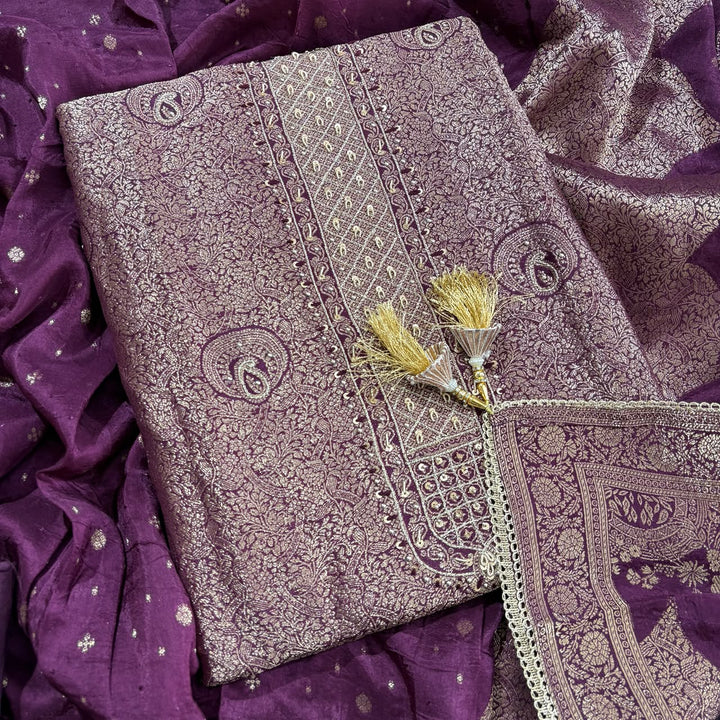 Premium Upada Silk Zari Dabka Work Unstitched Suit Set - RC2686 - A
