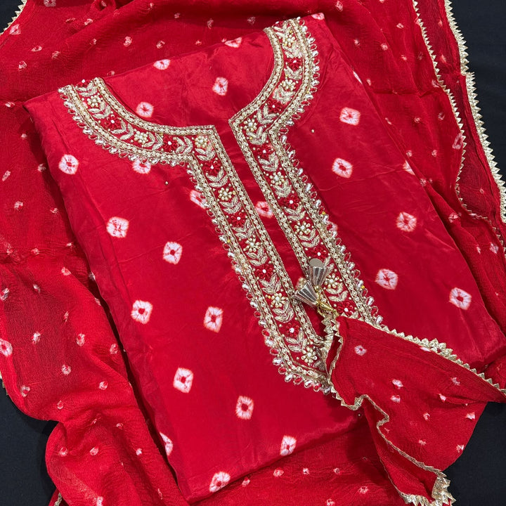 Premium Crepe Silk Dabka & Moti Work Unstitched Suit Set - RC2685 - 1