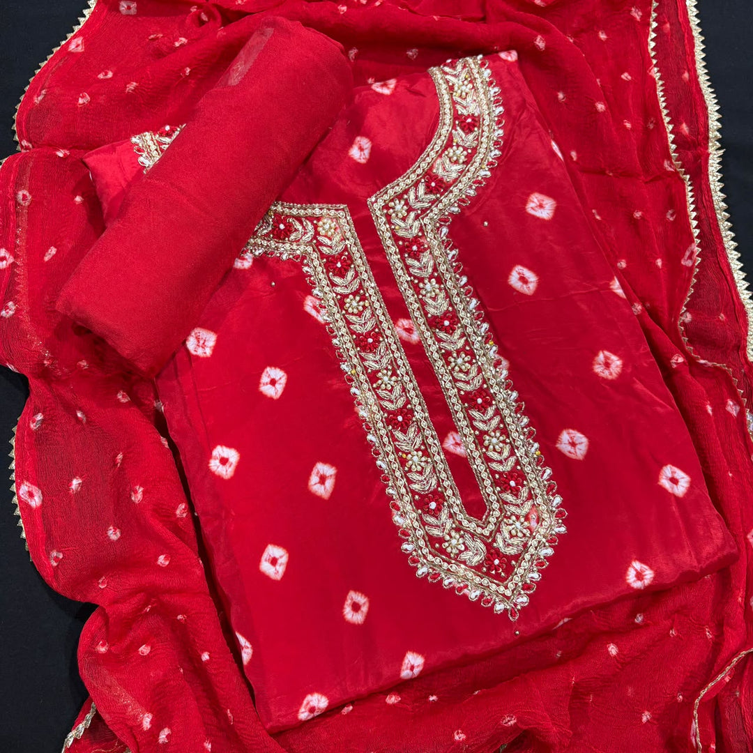 Premium Crepe Silk Dabka & Moti Work Unstitched Suit Set - RC2685 - 1