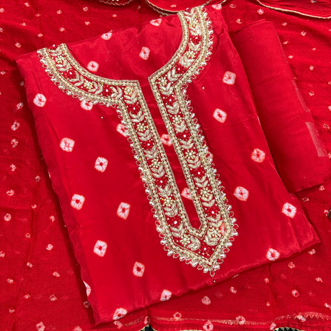 Premium Crepe Silk Dabka & Moti Work Unstitched Suit Set - RC2685 - 1
