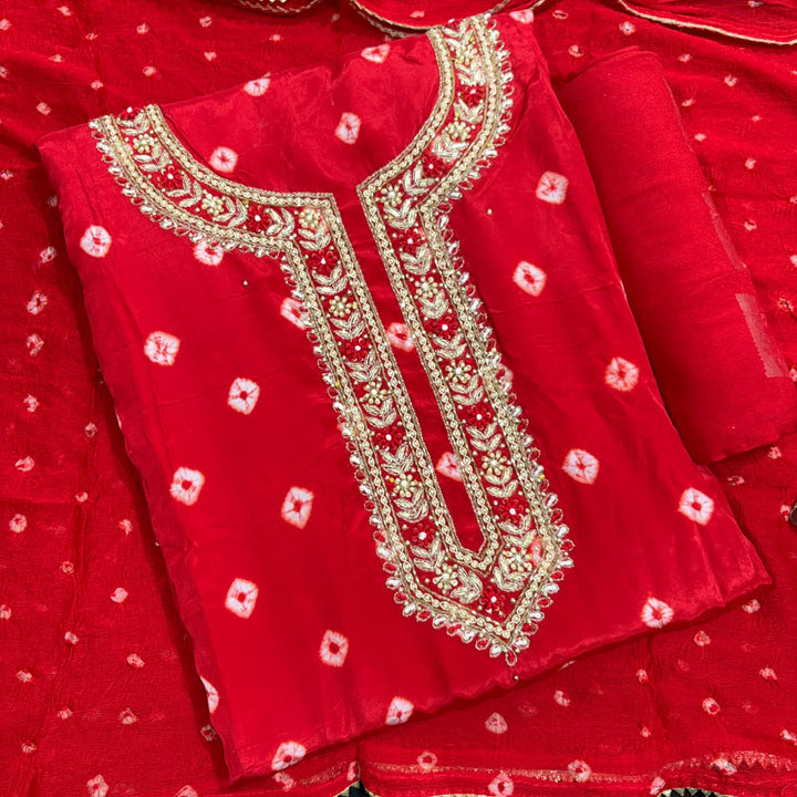 Premium Crepe Silk Dabka & Moti Work Unstitched Suit Set - RC2685 - 1