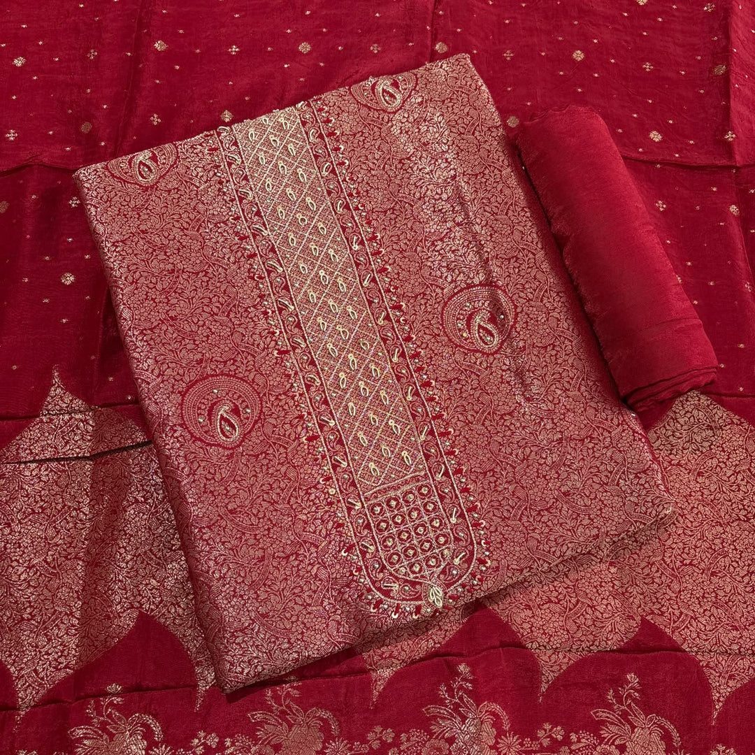 Premium Upada Silk Zari Dabka Work Unstitched Suit Set - RC2686 - B