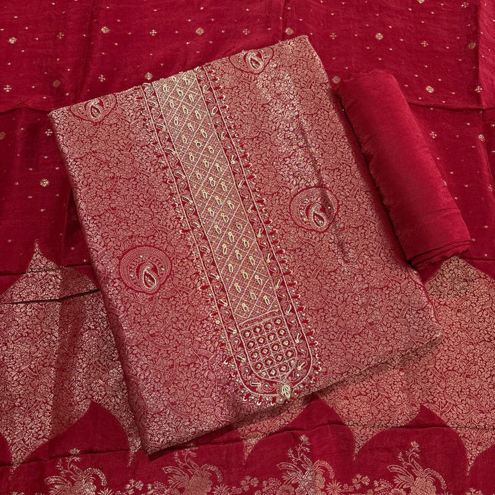 Premium Upada Silk Zari Dabka Work Unstitched Suit Set - RC2686 - B