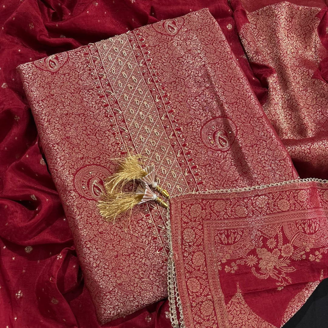 Premium Upada Silk Zari Dabka Work Unstitched Suit Set - RC2686 - B