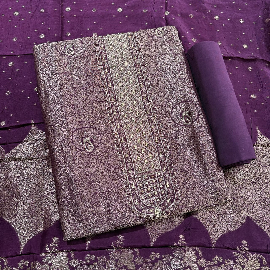 Premium Upada Silk Zari Dabka Work Unstitched Suit Set - RC2686 - A
