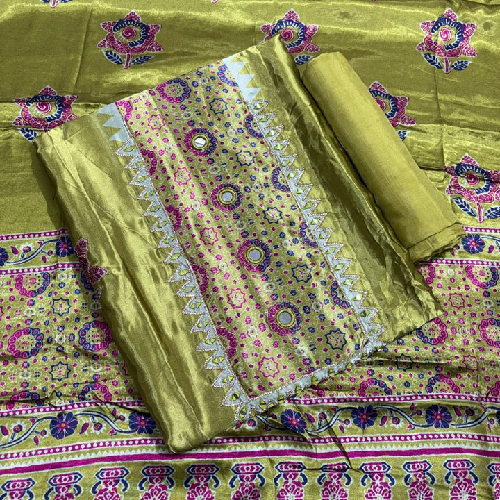 Premium Satin Crepe Unstitched Suit Set-KF5515-2