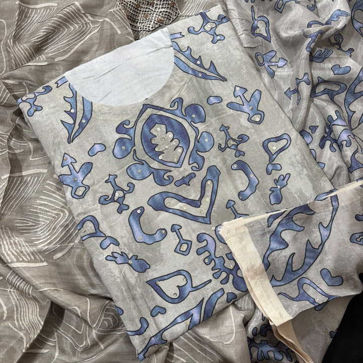 Premium Muslin Printed Sequin Work Unstitched Suit Set-KF2810