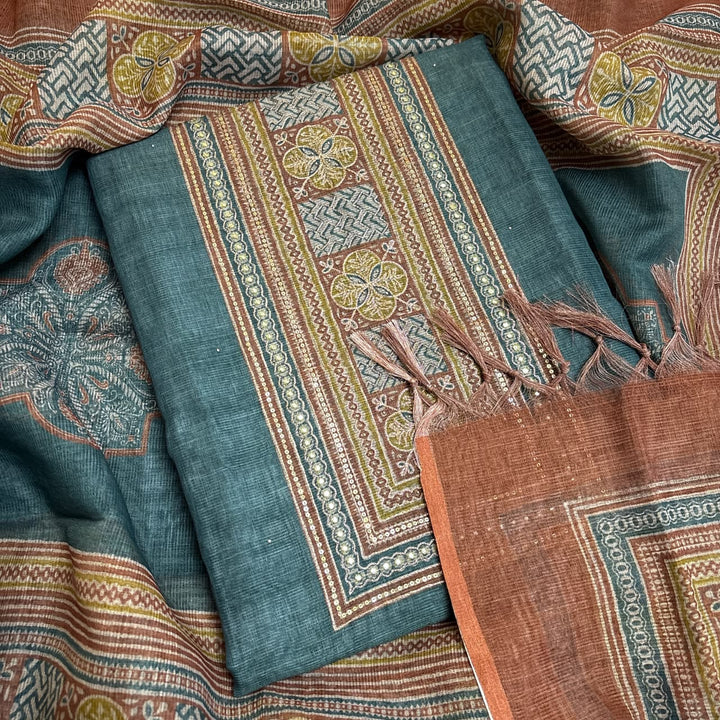 Elegant Printed Jute Cotton Unstitched Suit Set-RDD201-A