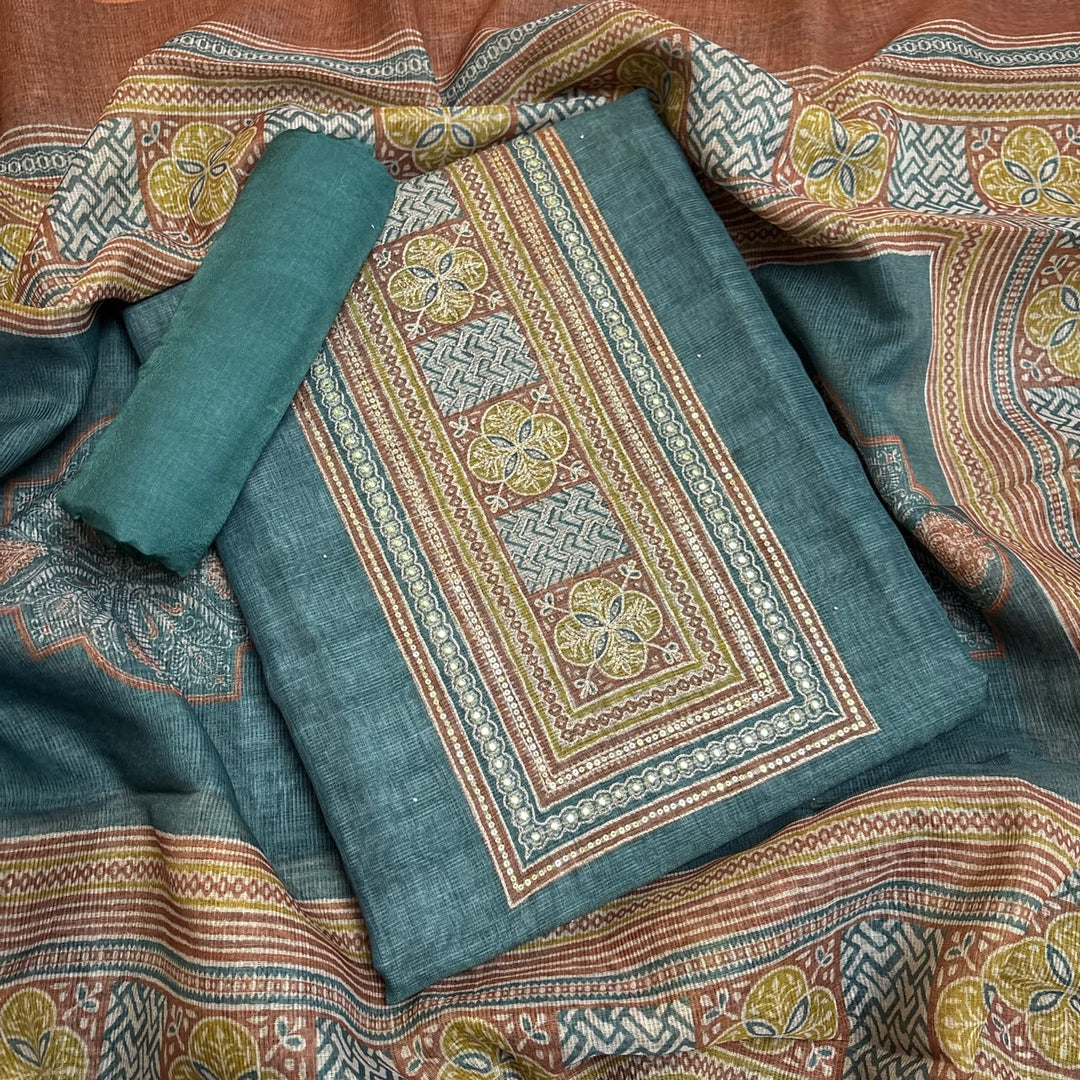 Elegant Printed Jute Cotton Unstitched Suit Set-RDD201-A